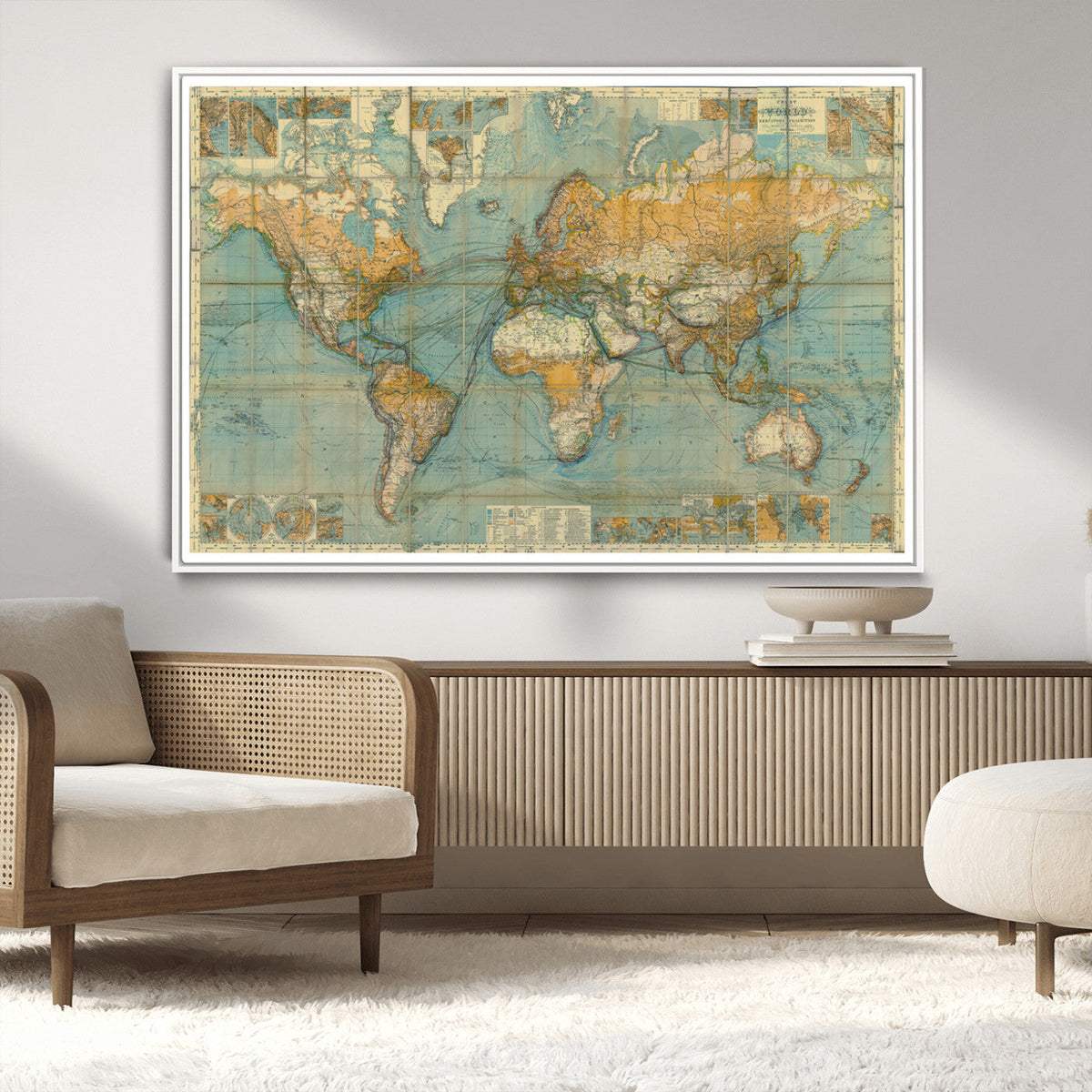 Push Pin World Map Canvas Print | Travel Tracker Wall Art for Couples