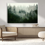 Misty Forest Wall Art | Tranquil Green Woodland Canvas Print