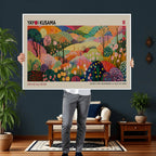 Framed Yayoi Kusama 1986 Wall Art Print | Japanese Wabi Sabi Vibrant Abstract Landscape Canvas