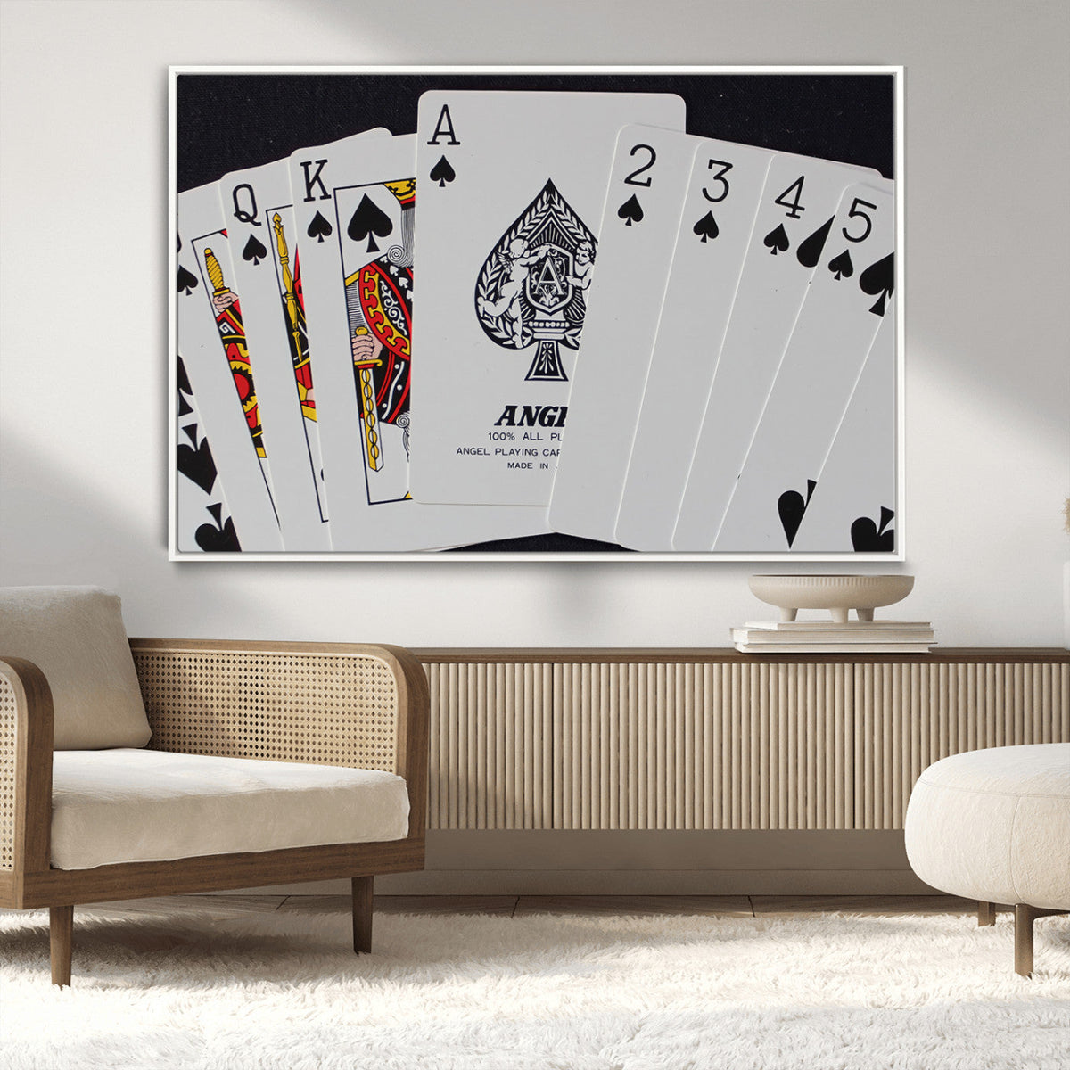 Poker Wall Art - Playing Cards Canvas Wall Art Print - Ace of Spades and Royal Flush Design