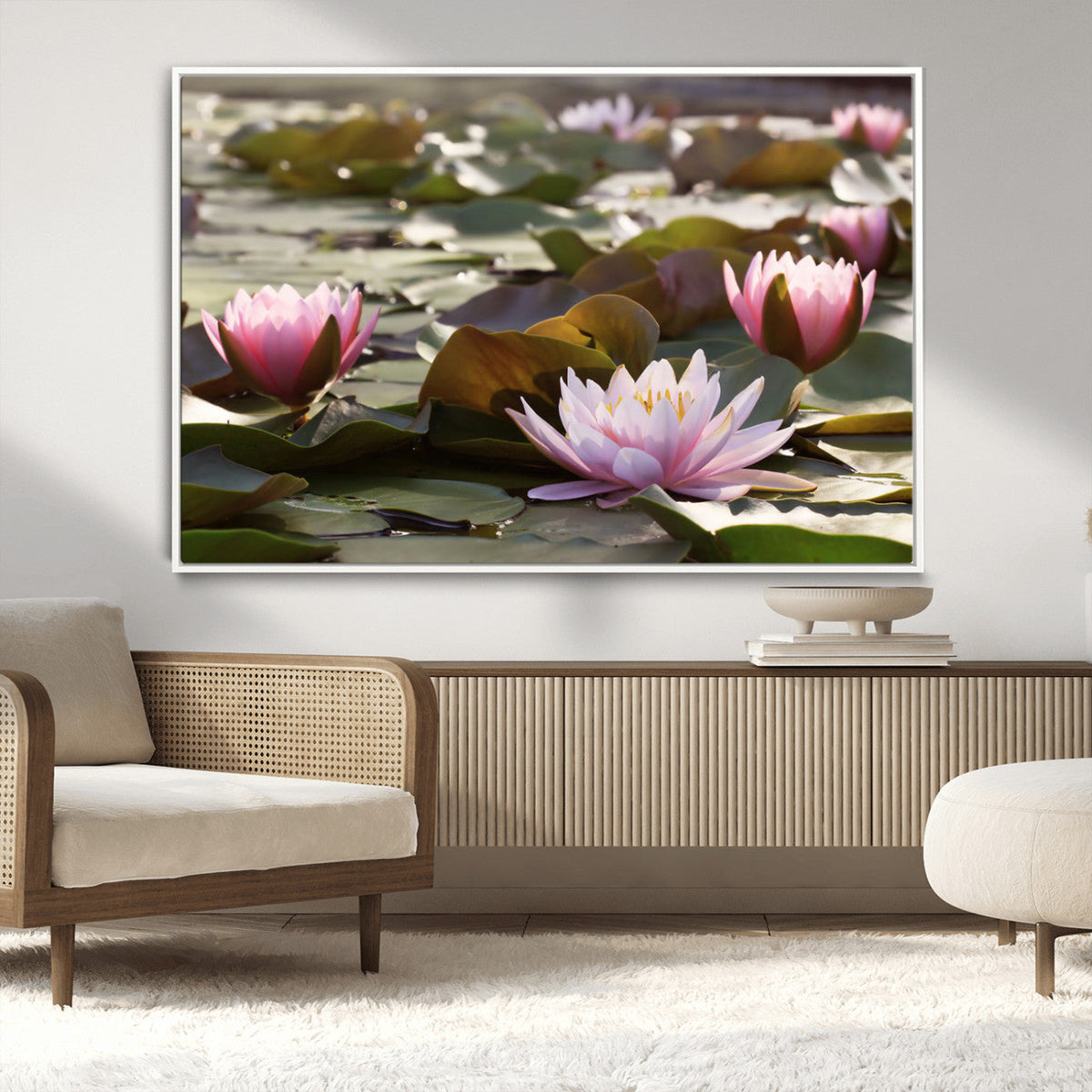 Lotus Flower Wall Art Canvas Print, Water Lily Large Wall Art for Yoga Room Decor