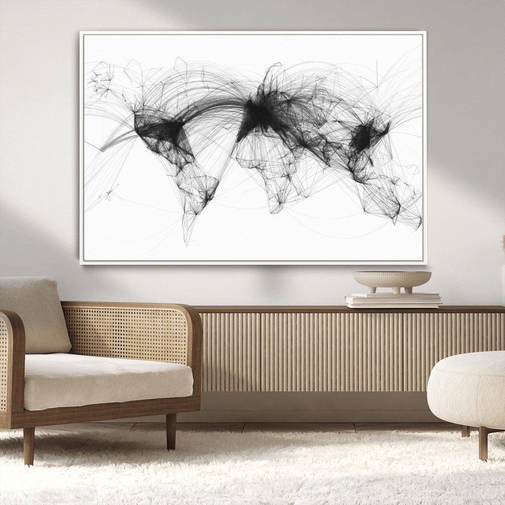Flight Routes Air Traffic Map Canvas Wall Art, World Flight Routes Print