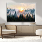 Abstract Forest Wall Art, Serene Nature Canvas Print with Misty Forest Design for Modern Home Decor