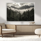 Moody Forest Wall Art | Framed Mountain Fog Canvas Artwork