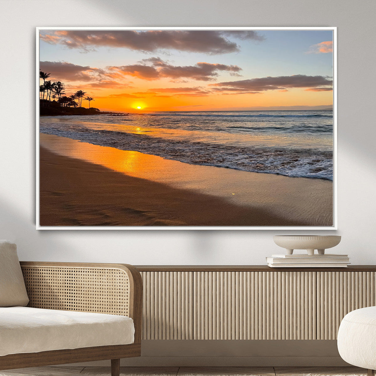 Tropical Beach Wall Art | Framed Sunset Ocean Canvas