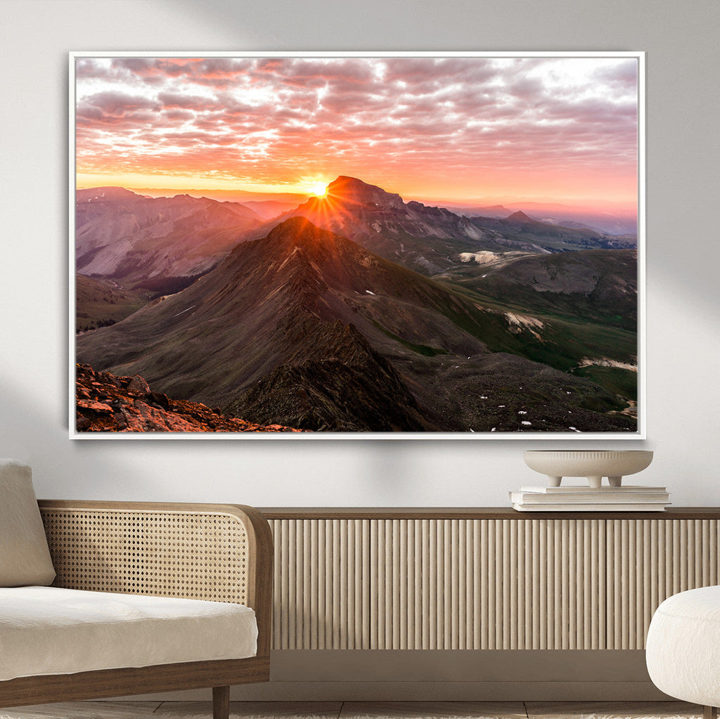 Mountain Sunrise Wall Art | Framed Alpine Ridge Canvas
