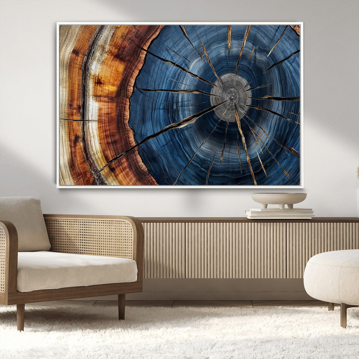 Framed Abstract Tree Ring Wall Art Print, Natural Rustic Wood Grain Canvas Print