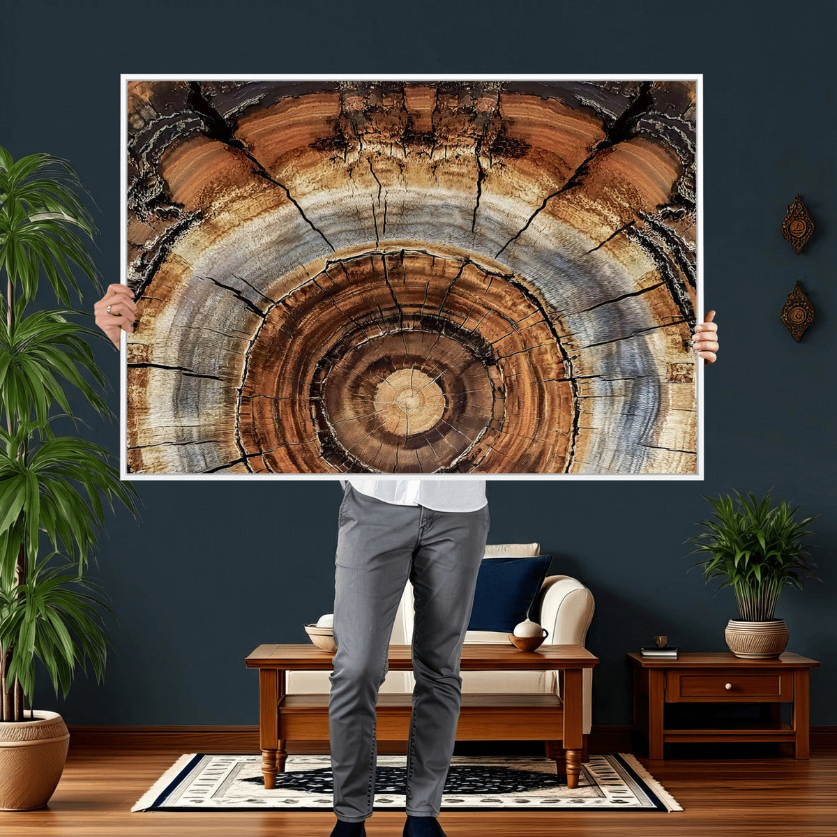 Tree Rings Wall Art Canvas Print, Rustic Wood Grain