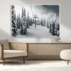 Snowy Pines Wall Art Canvas Print | Ski Lift in a Winter Forest