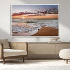 Ocean Sunset Wall Art Canvas Print | Sandy Shore and Gentle Waves