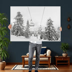 Snowy Ski Lift Wall Art | Framed Winter Forest Canvas