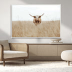 Texas Longhorn Wall Art Canvas Print, Framed Lone Cattle and Longhorn Bull Scene