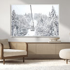Snowy Ski Lift Wall Art | Framed Winter Mountain Canvas