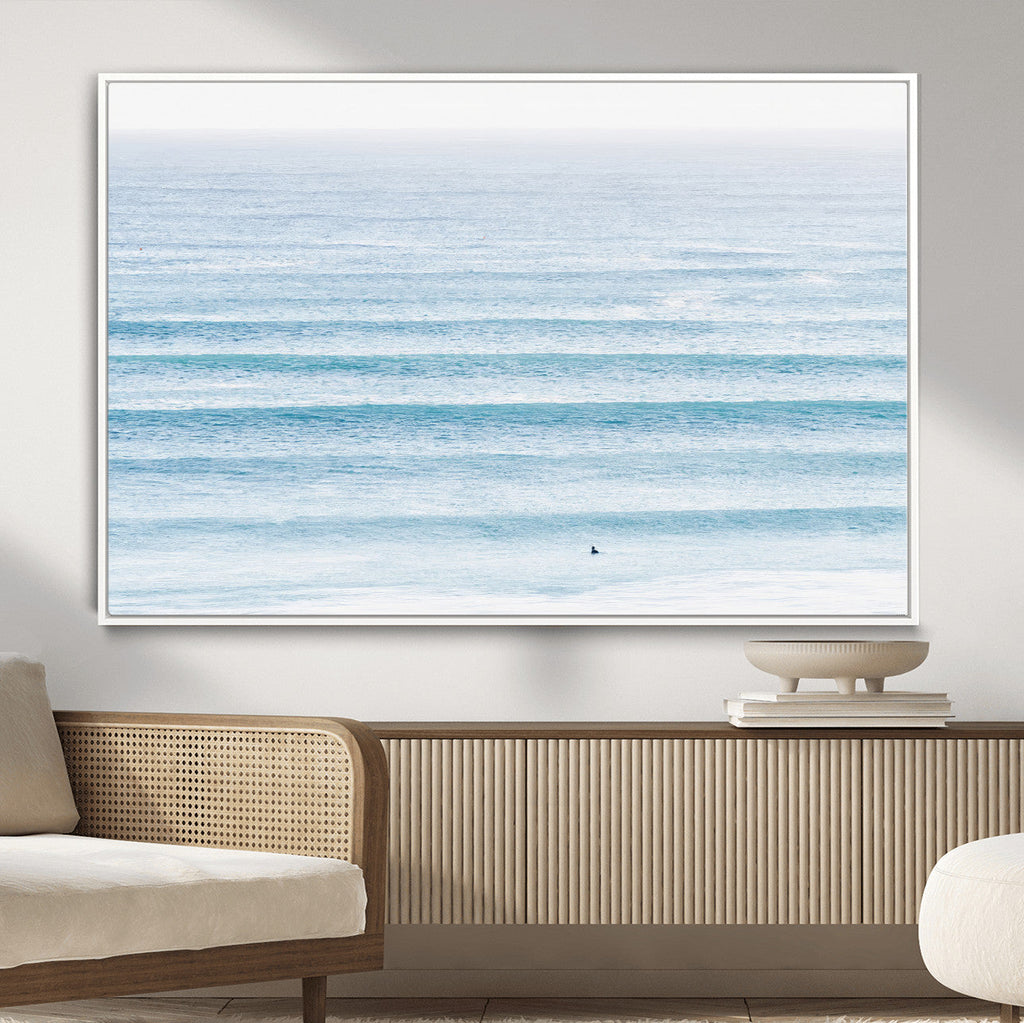Ocean Wave Surfer Wall Art | Framed Minimal Seascape Canvas