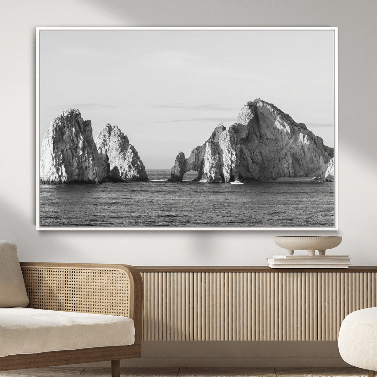 Coastal Wall Art | Framed Black White Ocean Canvas Artwork