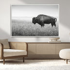 Bison Wall Art Canvas Print, Framed Rustic Wildlife Scene with Wild Buffalo
