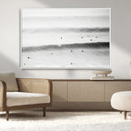 Black White Ocean Wall Art Canvas Print, Framed Coastal Sport and Ocean Swimmers Scene