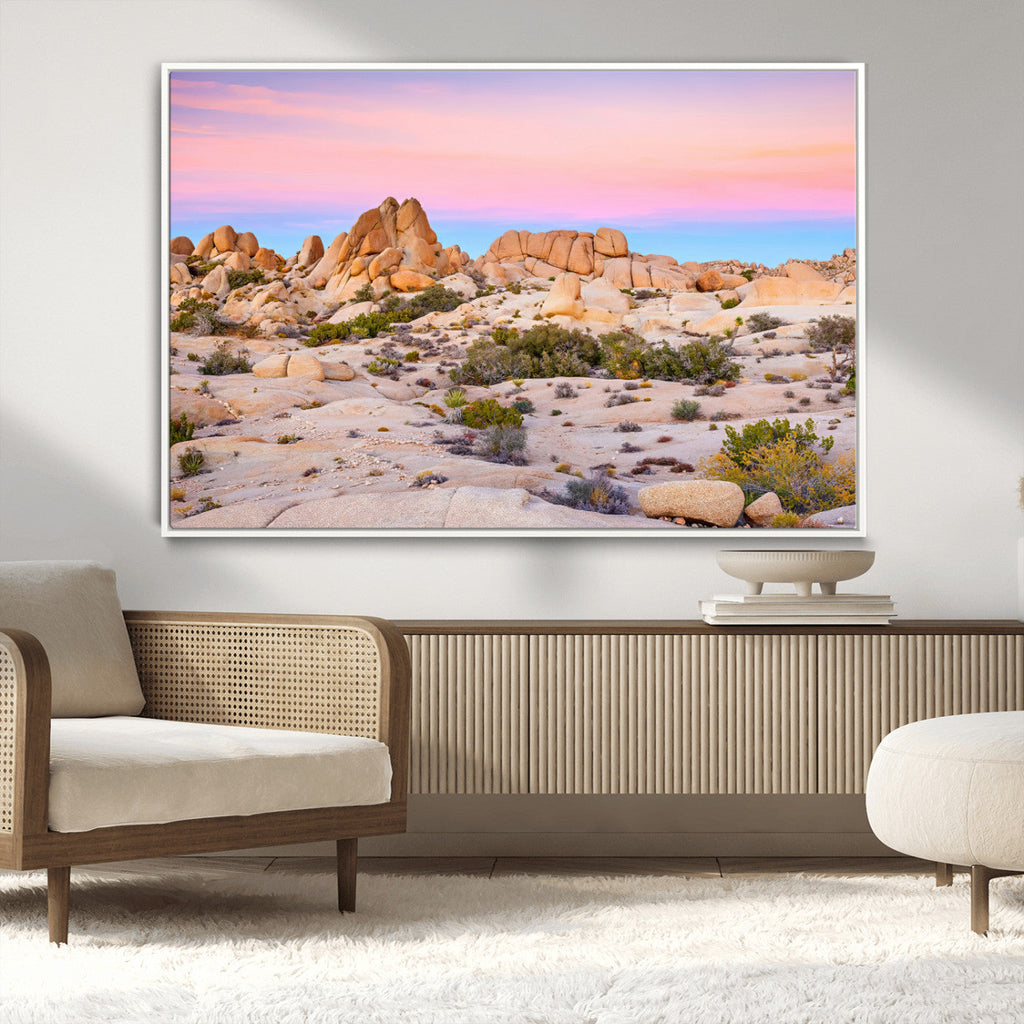 Vibrant Sunset Sky Wall Art Canvas Print, Framed Joshua Tree Desert Artwork