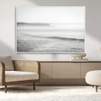 Black and White Seascape Wall Art Canvas Print, Framed Misty Ocean Waves
