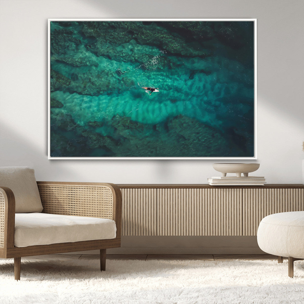 Ocean Surf Wall Art Canvas Print, Framed Vibrant Blue Waters Seascape Artwork