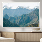 Misty Mountain Wall Art Canvas Print, Framed Cloudy Andean Art, Rugged Mountain Landscape