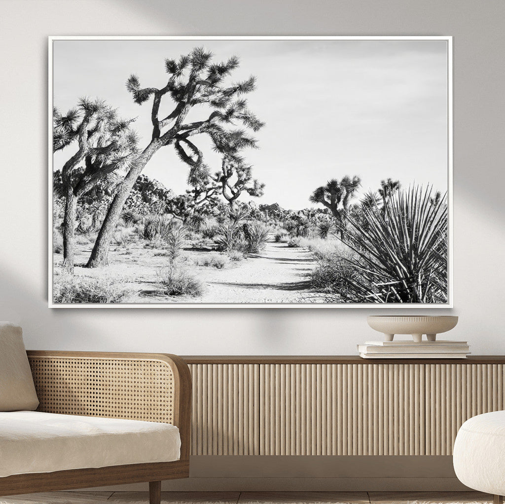 Joshua Tree Wall Art | Black & White Canvas Print, Nature Serenity Decor