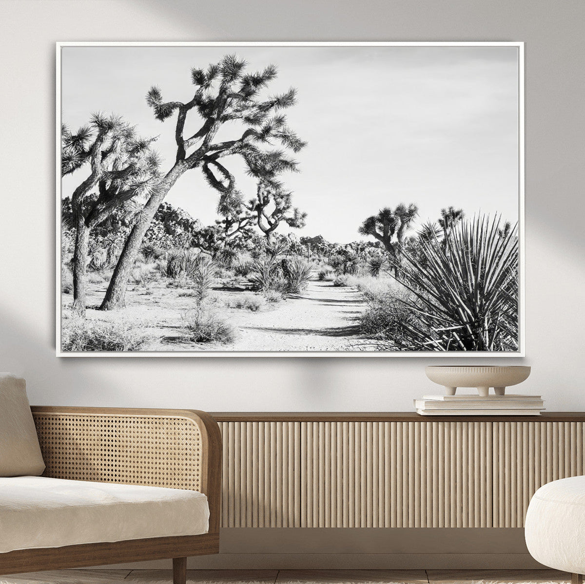 Joshua Tree Wall Art | Black & White Canvas Print, Nature Serenity Decor
