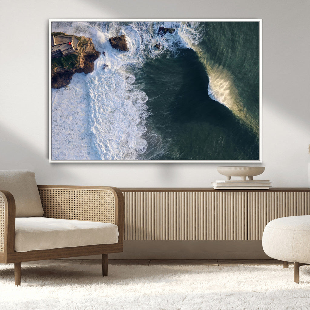 Ocean Wave Wall Art | Aerial Coastal View Canvas Artwork