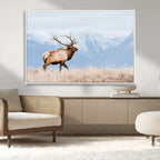 Elk Photography Wall Art Canvas Print, Framed Mountain Wildlife Art, Rustic Lodge Decor