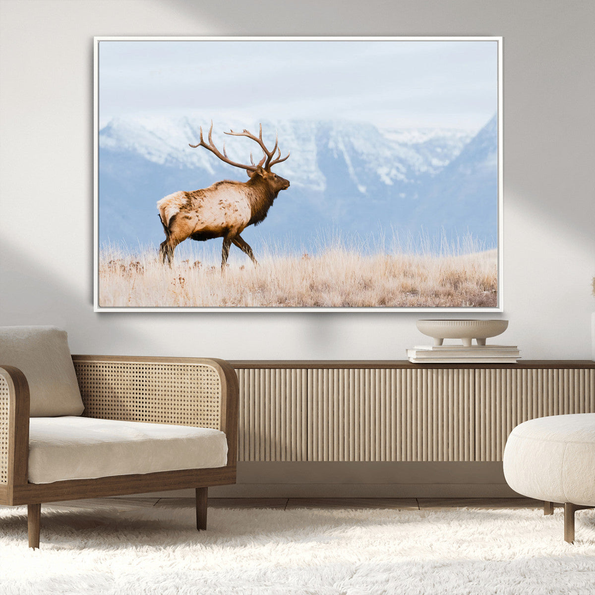 Elk Photography Wall Art Canvas Print, Framed Mountain Wildlife Art, Rustic Lodge Decor