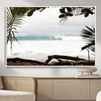 Tropical Surf Wall Art Canvas Print, Framed Palm Tree View Art, Boho Beach House Decor