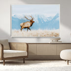 Mountain Elk Wall Art Canvas Print, Framed Rustic Wildlife Art, Lodge Style Decor