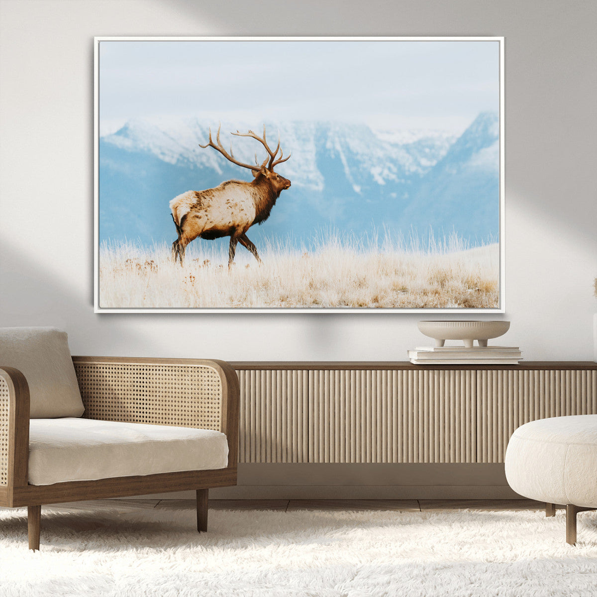 Mountain Elk Wall Art Canvas Print, Framed Rustic Wildlife Art, Lodge Style Decor