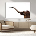Texas Longhorn Wall Art Canvas Print, Framed Minimalist Cow Art, Ranch Style Decor