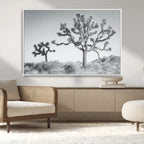 Joshua Tree Wall Art Canvas Print, Framed Black and White Desert Landscape Artwork