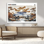 Modern Japanese Mount Fuji Canvas Art Print, Yayoi Kusama Wall Art, Framed Abstract Japanese Landscape