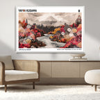 Modern Japanese Wall Art Canvas Print, Framed Abstract Mount Fuji Art, Yayoi Kusama Japanese Landscape