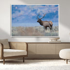 Elk Wall Decor Canvas Print, Framed Rustic Wildlife Art, Mountain Elk Landscape