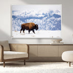 Bison Snow Wall Art Canvas Print, Framed Wildlife Scene, Western Ranch Style Decor