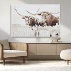 Longhorn Cow Wall Art Canvas Print, Framed Rustic Cattle Art, Sepia Western Decor