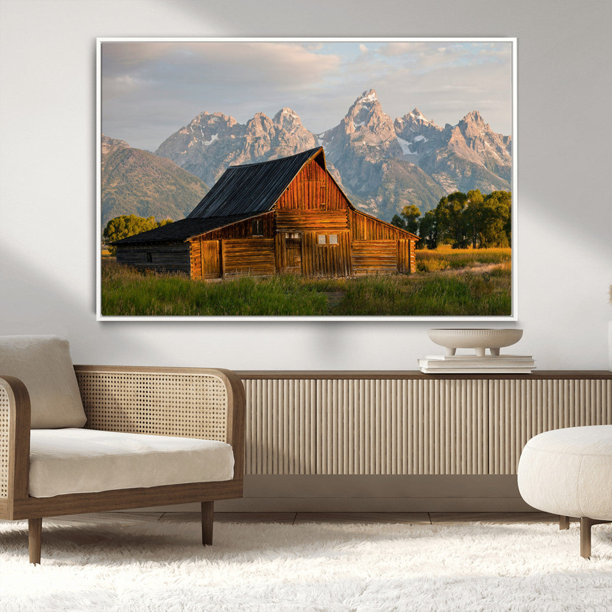 Rustic Barn Wall Art Canvas Print, Framed Western Landscape Art, Farmhouse Style Decor