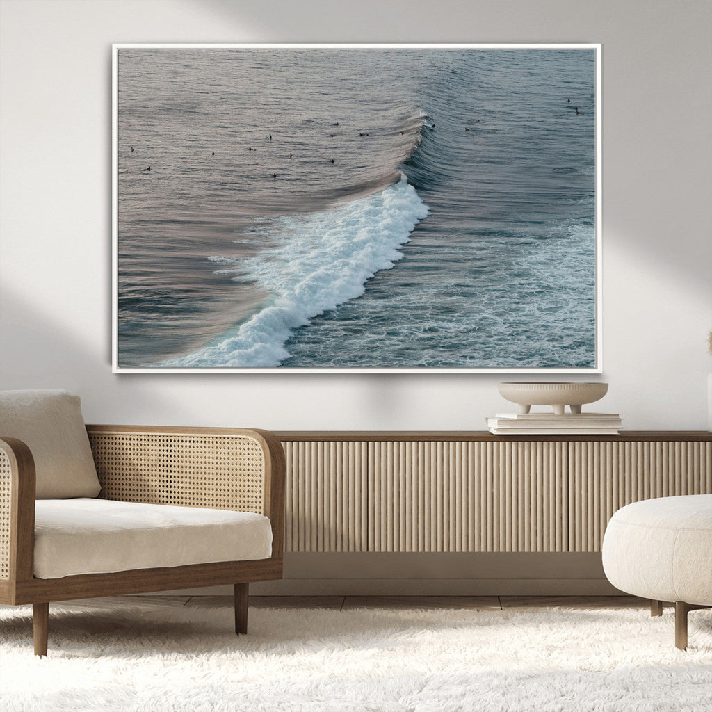 Ocean Waves Wall Art Canvas Print, Framed Coastal Serenity Surf Scene