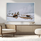 Bison Wildlife Wall Art Canvas Print, Framed Snowy Prairie Art, Western Landscape Decor