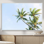 Palm Trees Wall Art Canvas Print, Framed Tropical Coastal Scene Under Blue Sky