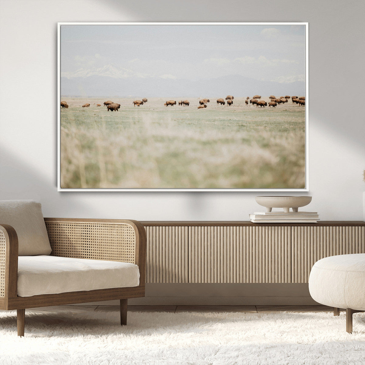 Bison Herd Wall Art Canvas Print, Framed Western Ranch Nature Scene