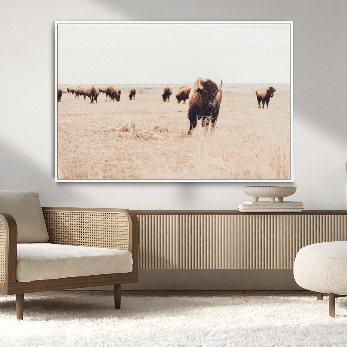 Bison Herd Wall Art Canvas Print, Framed Western Prairie Serenity