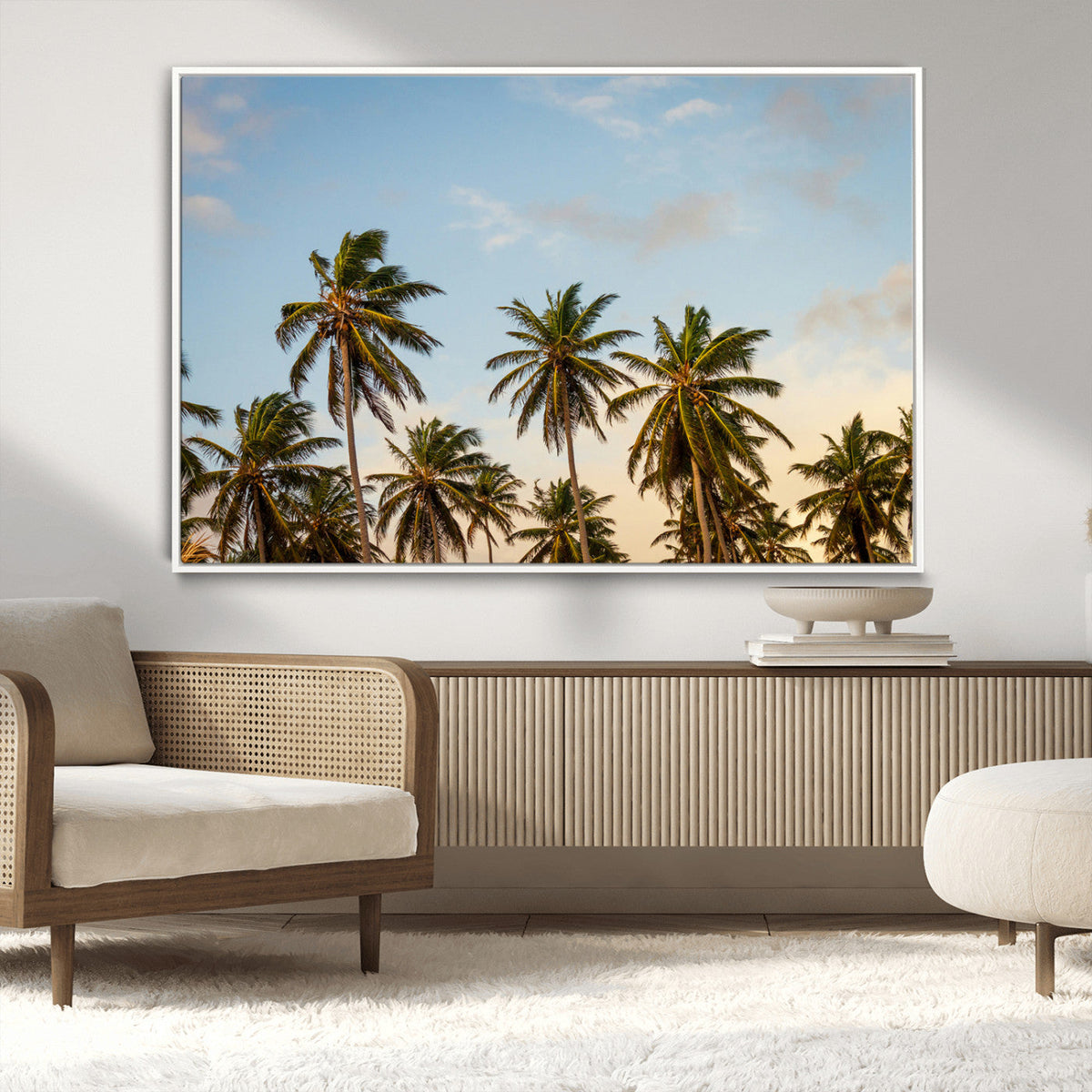 Palms Wall Art Canvas Print, Framed Tropical Coastal Nature Scene