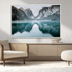 Mountain Lake Wall Art Canvas Print, Framed Toblacher See Winter Wonderland