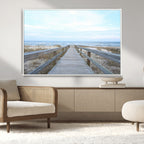 Beach Boardwalk Wall Art Canvas Print, Framed Coastal Serenity Ocean View