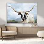 Texas Longhorn Wall Art Canvas Print, Framed Western Rustic Farmhouse